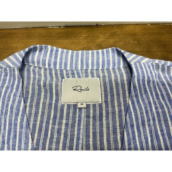 RAILS Womens Medium Val Belmont Stripe Shirt Tie Front Linen Blend Top Blouse - Picture 3 of 14